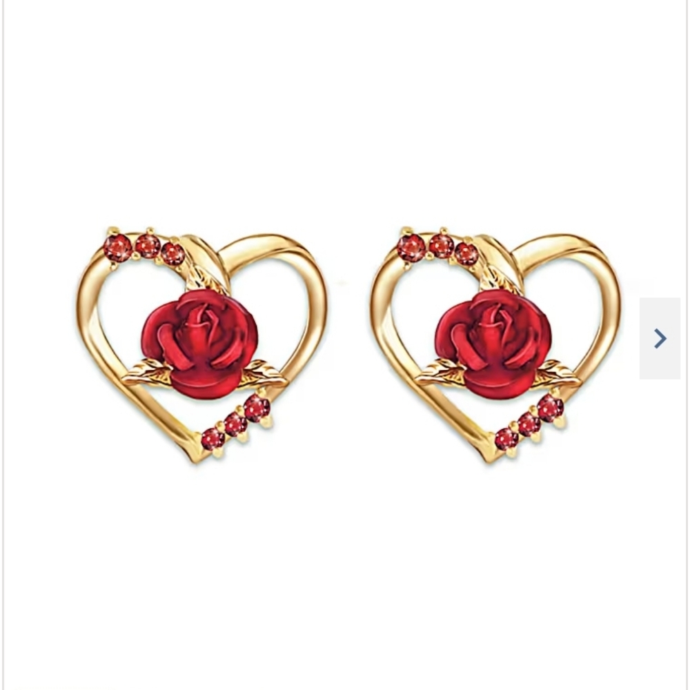 The Bradford Exchange "Forever Yours" Ruby Earrings With Sculpted Roses